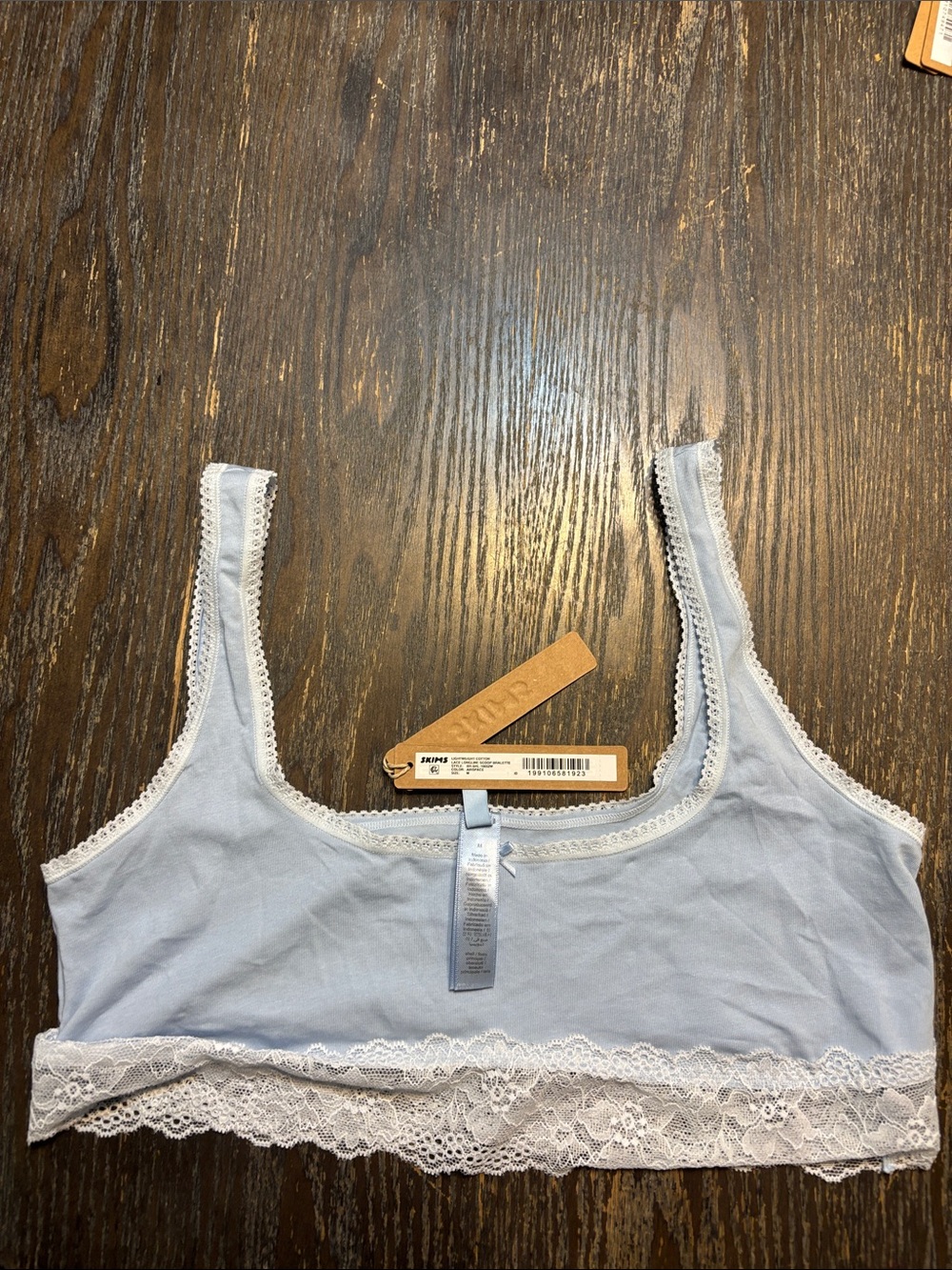 SKIMS Light weight cotton Lace-Trim longline scoop medium airspace blue Bralette